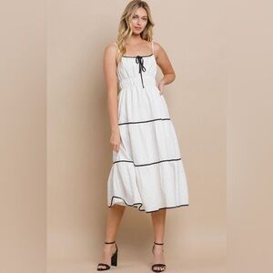 TCEC White Spaghetti Strapped Tiered Dress